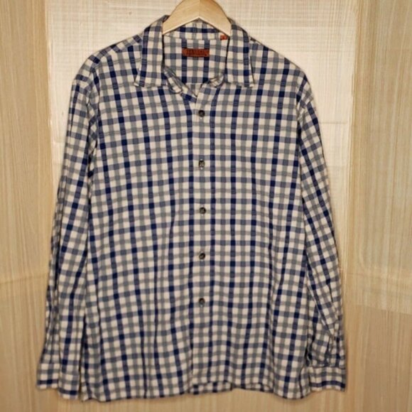 Vertical Mens Cream Blue Check Casual Long Sleeve Shirt XL - Picture 1 of 6